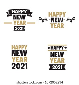 Set, collection Happy New Year 2021, simple lettering typographies, gifts or invitational card, invitation, decorated can be used on websites, invitational cards, visit cards, promotions EPS Vector