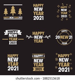 Set, collection Happy New Year 2021, simple lettering typographies, gifts or invitational card, invitation, decorated can be used on websites, invitational cards, visit cards, promotions EPS Vector