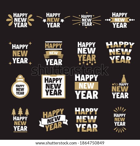 Set, collection Happy New Year 2021, simple lettering typographies, gifts or invitational card, invitation, decorated can be used on websites, invitational cards, visit cards, promotions EPS Vector