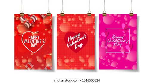 set collection of happy valentine's day love poster 2d illustration vector, party fun celebration, holiday with season greeting, banner frame invitaion card