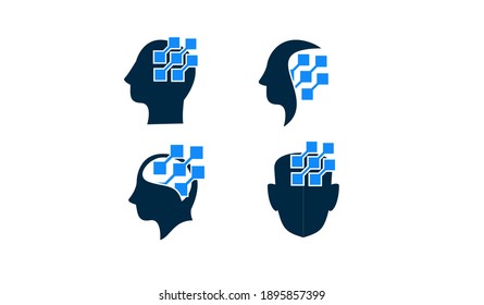 set collection head data blue logo icon design vector flat illustration