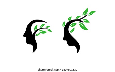set collection head face with green leaf logo icono ilustración