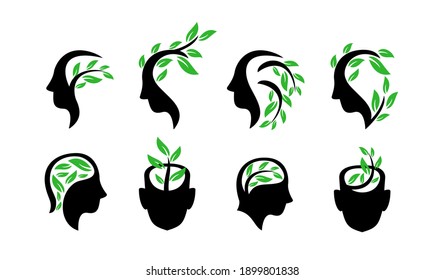 Set-Kollektionskopf-Seite mit grünem Blattlogo, Design-Illustration