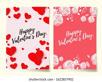 set collection of heart and rose flower happy valentine's day love poster 2d illustration vector, party fun celebration, holiday with season greeting, banner frame invitaion wedding gift card
