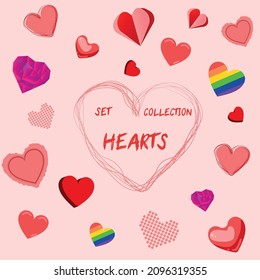 Colección de corazones. Nueve formas y tipos diferentes de corazones.