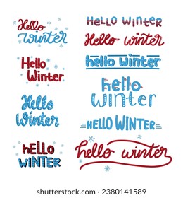 Set collection of hello winter lettering