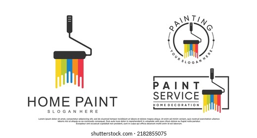 Set collection home painting logo design with brush element and creative color Premium Vector