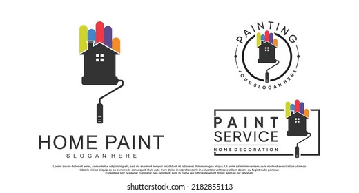 Set collection home painting logo design with brush element and creative color Premium Vector