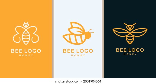 Set of collection honey bee logo with modern line art style