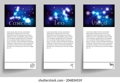 Set or collection horoscope or zodiac or constellation cancer, leo, virgo