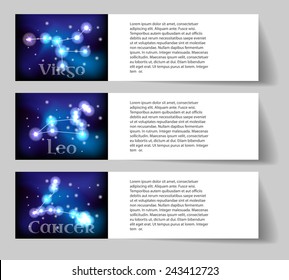 Set or collection horoscope or zodiac or constellation cancer, leo, virgo