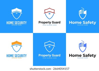 Establecer la colección de la casa con el diseño del logotipo del escudo para la protección, la guardia o la Ilustración vectorial de la Plantilla de seguridad