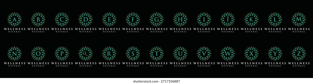 set of collection icon, initial letter A to Z alphabet wellness, green, leaves, natural, health, organic, logo design, circle leaf nature bundle set graphic icon vector template