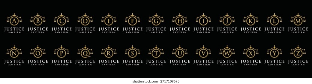 conjunto de ícono de colección, letra inicial A a Z diseño de logotipo de bufete de abogados de justicia, escala de Paquete legal conjunto de ícono gráfico Plantilla de Vector