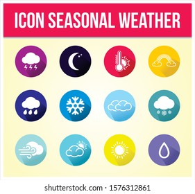 Set Collection Icon Seasonal Weather With Shadow Effect, All Season Winter Spring Summer Fall. Flat Icon Design.icon Background Template. Weather Icon.