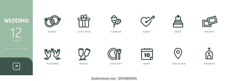 Set collection icon wedding, marrying, ceremony line icons.Vector illustration. Editable stroke