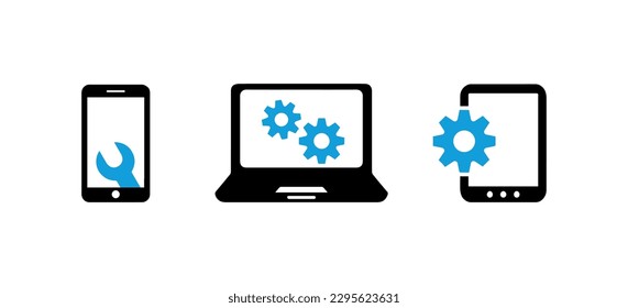 set or collection of icons. phone, laptop or tablet repair. screw. equipment repair. simple vector illustration. black and white icon.