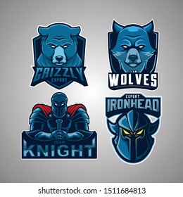 Set collection illustration blue mascot logo with cartoon style and text. vector