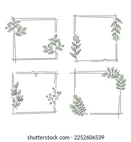 Set Collection Illustration vector graphic of floral label leaf line art  in modern contemporary collage style.