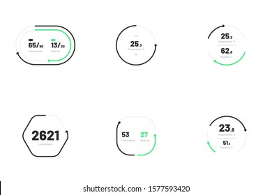 Set with collection of indicator template. Dashboard UI and UX Kit. Control center design with progress bar or temperature control. Eps 10.