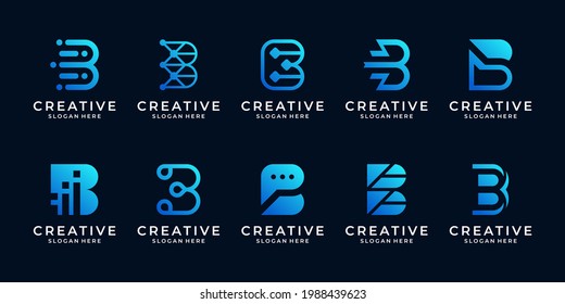 Set of collection initial letter b logo template. Creative abstract monogram icon for modern business, digital marketing, technology.