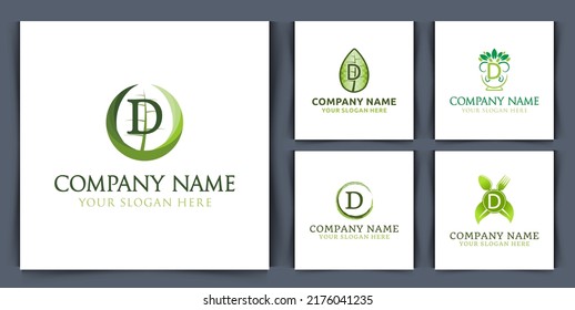 set collection initial letter d monogram logo, with leaf bowl seed logo design vector illustration