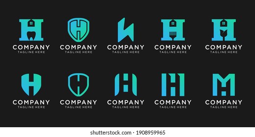 set of collection initial letter H logo with home and shield concept.