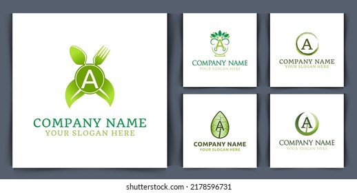 set collection initial letter a monogram logo, with leaf bowl seed logo design vector illustration