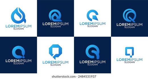 Conjunto de colección de iniciales letra Q monograma abstracto con colores degradados diseño del logotipo