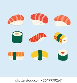 set of collection javanese sushi colorful vector