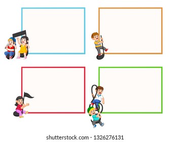 set collection of Kids riding music notes with paper blank background
