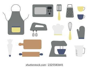 set, collection of kitchen objects, pastries baking tools Kitchen vector icon