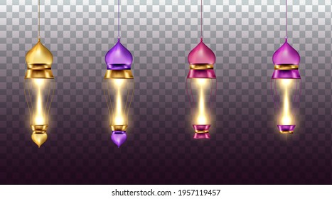 set collection lamp lantern colorfull transparent background