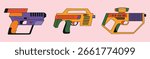 Set collection of laser gun blaster future weapon in bright colors icon clipart avatar logotype isolated illustration