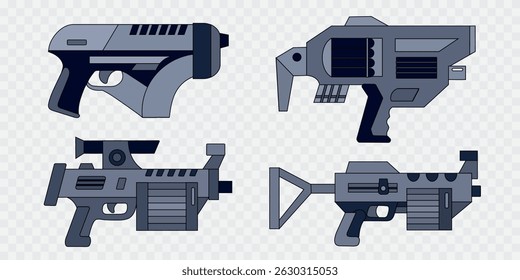 Definir coleção de arma laser blaster arma futura em preto cinza cores ícone clipart avatar logotipo ilustração isolada