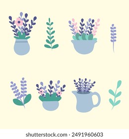 set of collection lavender flower vector IIlustrations for elements, clipart