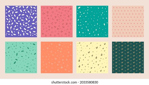 Set collection of leaf seamless pattern in multicolored background. Vector illustration