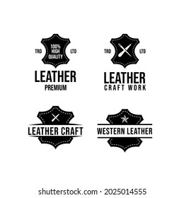 set collection leather craft logo icon design vector illustration