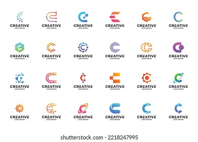 Set of collection letter C logo design templates. Abstract initial letters C symbol logo vector.