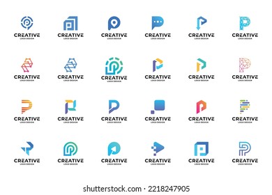 Set of collection letter P logo design templates. Abstract initial letters P symbol logo vector.