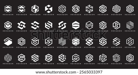 set of collection letter S logo design, graphic icons vector for business and technology, hexagon symbol graphic