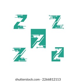 set of collection letter Z tech logo icon design template element stock vector