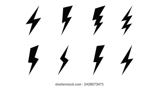 Set collection lightning bolt. Thunderbolt flash icon vector silhouette