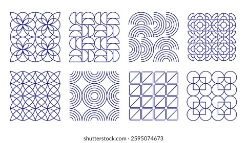Set, collection of line geometric shapes pattern. Trendy set with shapes different style. Bauhaus, futuristic, memphis. set of black bauhaus shapes, geometric abstract shapes. Modern seamless element	
