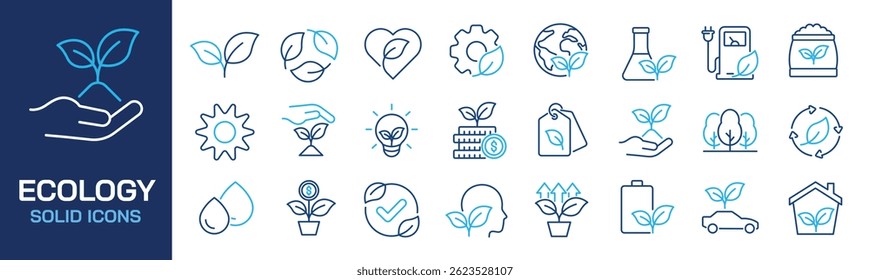 Set of collection line icons related ecology, environment, green earth. Perfect pixel on transparent background
