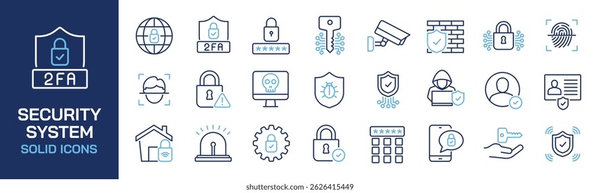 Set of collection line icons related security system, protection, safety, access. Perfect pixel on transparent background