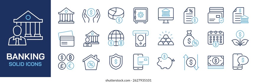 Set of collection line icons related banking, money, finance. Perfect pixel on transparent background