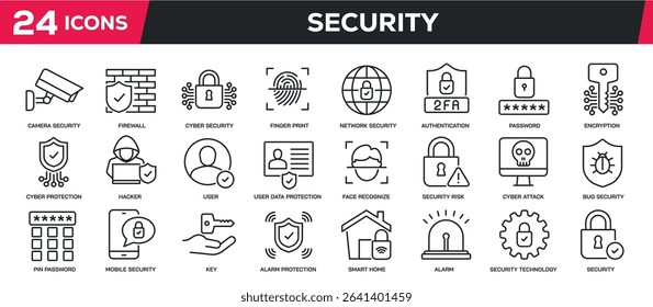Set of collection line icons related security system, protection, safety, access. Perfect pixel on transparent background - Powered by Shutterstock - Get 15% off with code: PIKWIZARD15