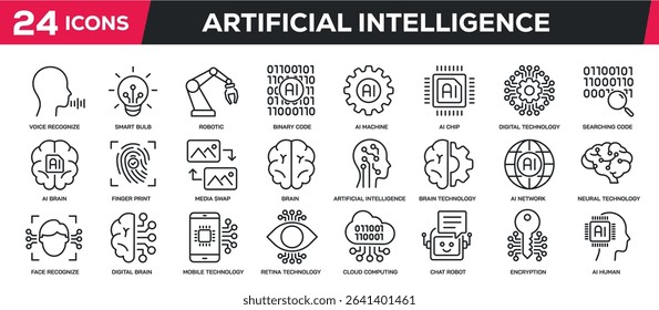 Set of collection line icons related artificial intelligence, technology, robotic, machine learning. Perfect pixel on transparent background - Powered by Shutterstock - Get 15% off with code: PIKWIZARD15