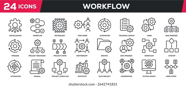 Set of collection line icons related workflow, optimization, processing. Perfect pixel on transparent background - Powered by Shutterstock - Get 15% off with code: PIKWIZARD15
